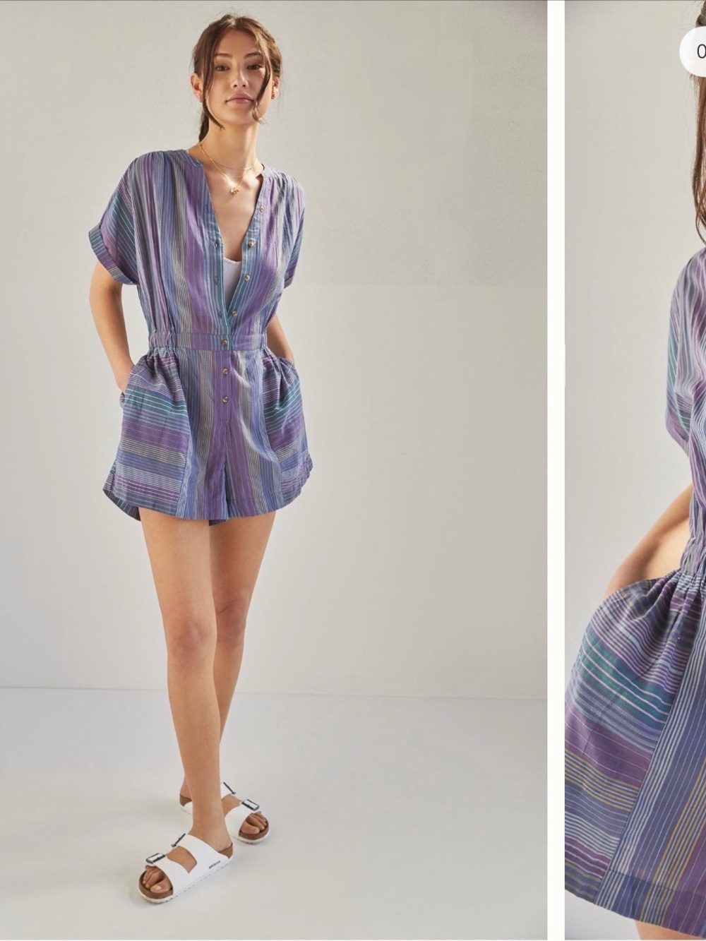 By Anthropologie Striped Purple & Blue Short Romper Coverup 100% Cotton Size XS